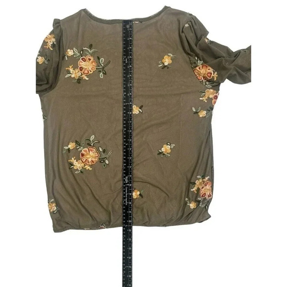 Anthropologie Fig & Flower Sz M Mesh Top Olive Brown Embroidered Floral Boho - Picture 11 of 12
